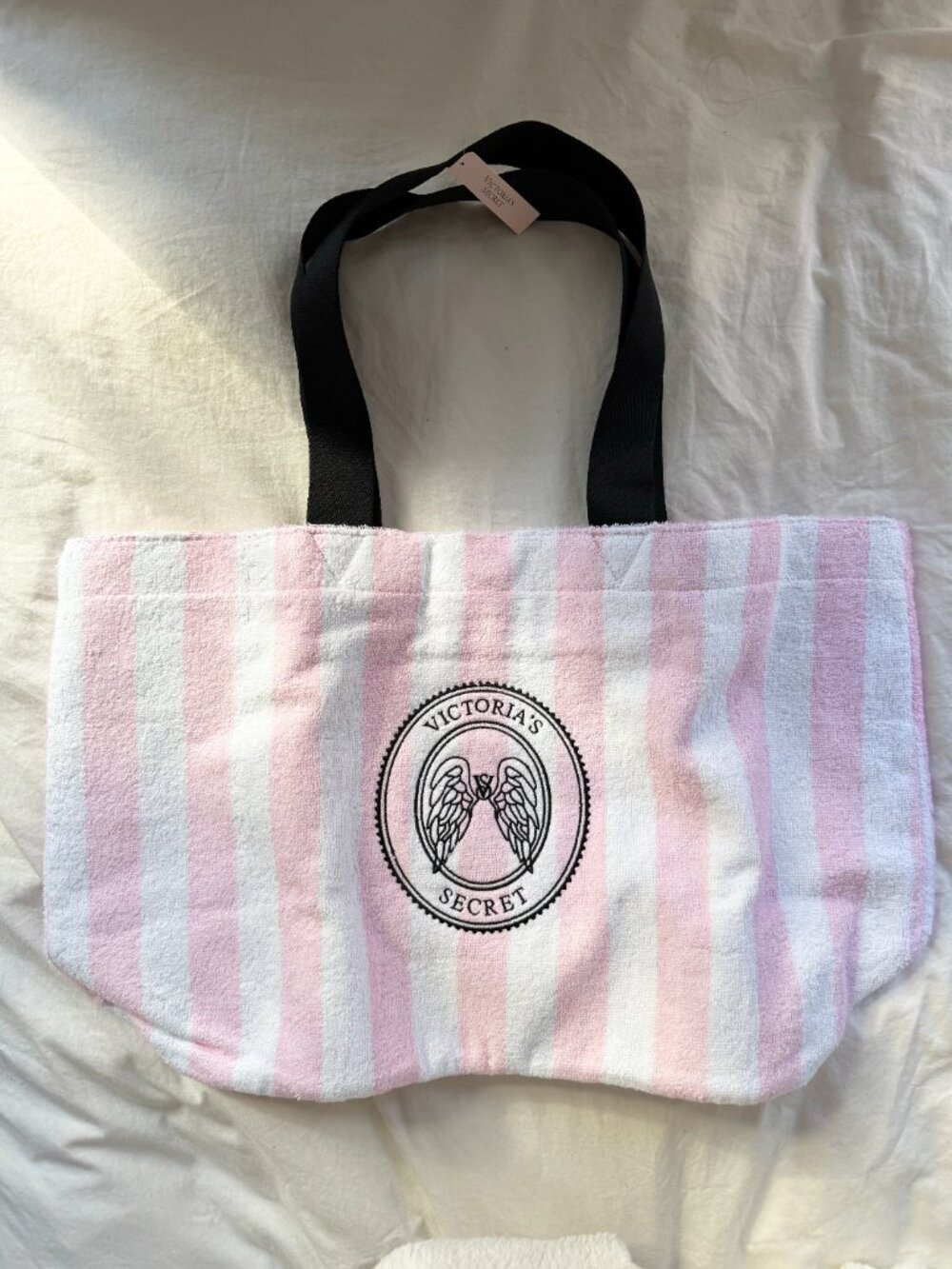 Victoria's Secret Angel Essentials Terry Tote Bag Pink Stripe NWT